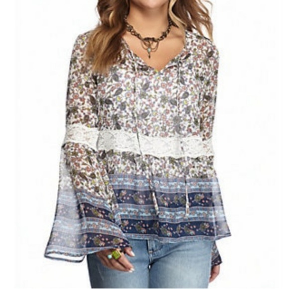 Altar’d State Floral Chiffon Retro Peasant top - Picture 1 of 16
